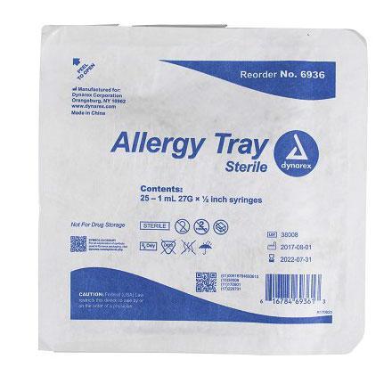 Dynarex Allergy Non-Safety Syringe Tray (1000/Case)