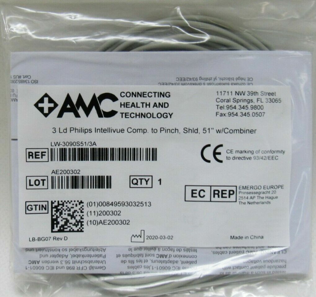PHILIPS LW-3090S513A AMC 3 Lead Intelivue ECG cable